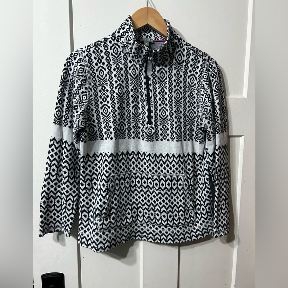 T for Talbots Gray & Black Fair Isle Patterned 1/4 zip pullover Sweater